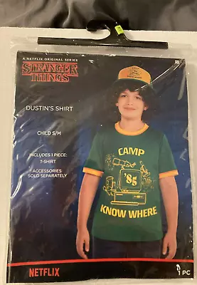 Buy NEW Netflix Stranger Things Dustin's Shirt Child Sz S/M Small-Medium Camp Green • 12.49£