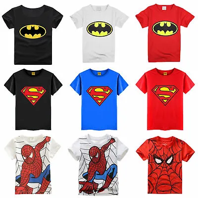 Buy Spiderman Superman Batman Superhero Kids Boys T-Shirt Short Sleeve Tops Blouse • 6.88£