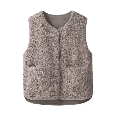 Buy Lady Sleeveless Sherpa Fleece Vest Jacket Soft Cardigan Outwear Gilet Pocket Top • 17.99£