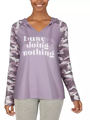 Buy Ladies Lilac Purple Camouflage Long Sleeve Slogan Hoodie Top 16-22 • 14.99£