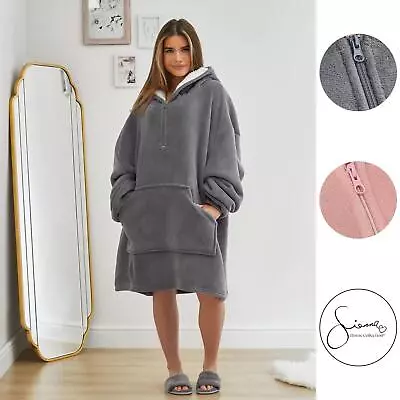 Buy Sienna Half-Zip Oversize Hoodie Blanket Wearable Throw Sherpa Fleece Big Jumper • 12.99£