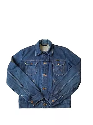 Buy Vintage Wrangler Denim Biker Jacket Mens Small (38) Blue Band Patches • 29.96£