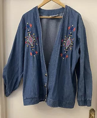Buy Ladies Saint Germain Tribal Aztec Navajo Blue Denim Jean Shirt / Jacket Size L • 35£