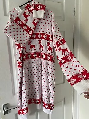 Buy Boohoo Size 16 Jumper Dress Christmas Fairisle Style Reindeer White Red Dress  • 3.50£