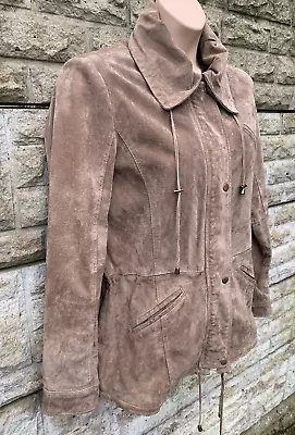 Buy Ladies Maddox Brown/Tan Genuine Suede Leather Coat Jacket UK 16/18  (P-P 23.5 ) • 28.99£