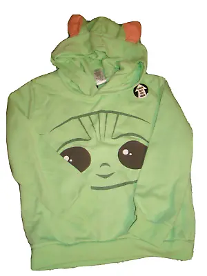 Buy NEW Baby Yoda Grogu Green Pull Over Hoodie Sweatshirt With Ears, Kid's Size 7-8 • 8.68£