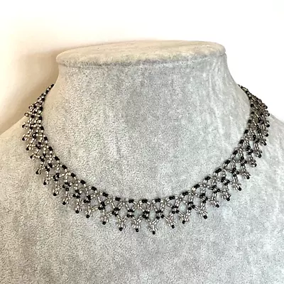 Buy Dainty Beaded Decorative Choker Black 40cm Vintage Necklace Costume Jewellery • 12£