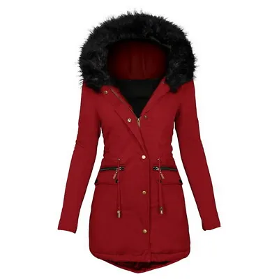 Buy Womens Quilted Parka Hooded Ladies Thick Winter Thin Coat Long Jacket Outwear UK • 22.58£