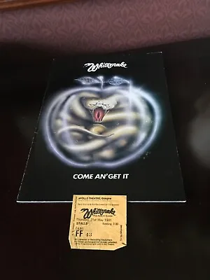 Buy Whitesnake Program + Ticket + Merch Sheet Come & Get It Tour Glasgow Apollo 1981 • 25£