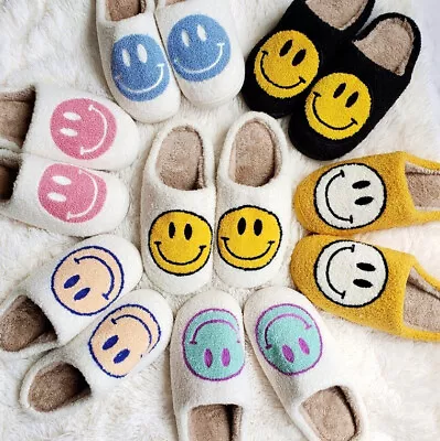Buy New Plush Smiley Face Slippers Fleece Shearling Furry Hippie Mens Womens Unisex • 11.99£