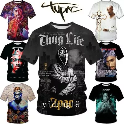 Buy 2PAC Tupac Shakur Hip Hop Rapper T-shirt 3D Print Casual Short Sleeve Tee Tops • 10.79£