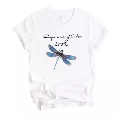 Buy Dragonfly Print Short Sleeves For Women T Shirt Soft Breathable Tee Top Pullover • 9.84£