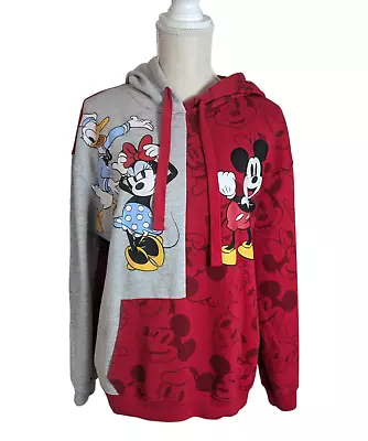 Buy DISNEY Mickey & Friends Red Gray Hoodie Sweatshirt Top Sz XL Minnie Donald Duck • 14.40£