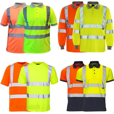 Buy Hi Vis Viz Polo T-Shirt High Visibility Reflective Tape Safety Security Work Top • 10.60£