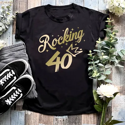 Buy Ladies Rocking 40 T Shirt Cool 40th Birthday Mum Aunt Wife Music Sister Gift Top • 13.99£