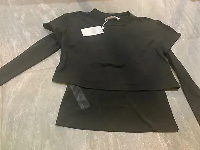 Buy BNWT Womens MANGO Black Double Layer Cotton T-shirt SzSmall RRP£29.99 • 12£