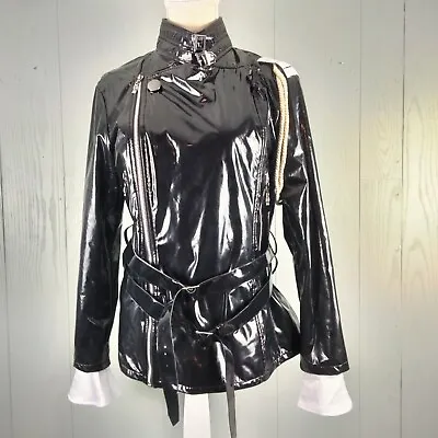 Buy COSPLAY FM Glossy Black Jacket Womens XL Shiny Zip Up Military Goth Emo Kinky • 19.20£