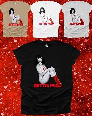 Buy Bettie Page Pin Up Movie Star Goth Emo Model Icon Naked Music Mens Tshirt Woman • 8.99£