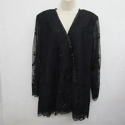 Buy French Collizioni Womens Long Sleeve Rayon Mesh Lace Top Blouse Black Size 1X • 41.34£