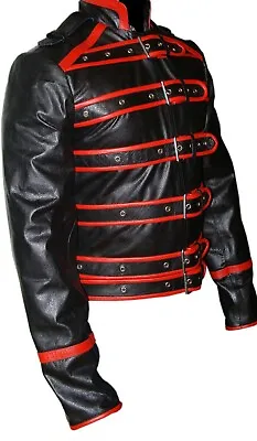Buy Mens Leather Jacket Black And Red Rock Star Freddie Mercury Jacket Wembley • 109.99£