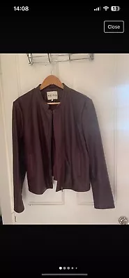 Buy Beautiful Ladies REISS Ox Blood/Burgundy 100% Leather Jacket - Large (12) • 50£