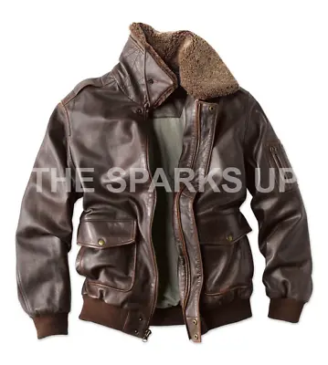 Buy Mens A2 Fur Trimmed Collar Genuine Leather Vintage Aviator Biker Jacket • 119.99£