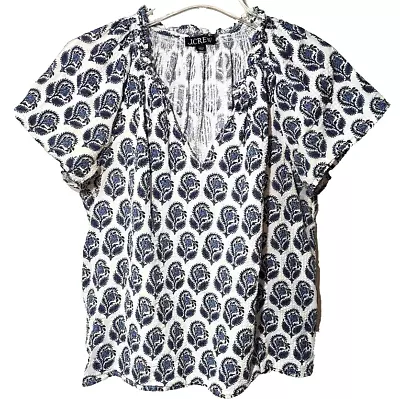 Buy J Crew Blouse Women SZ L Cotton Seersucker Boho Peasant Shirt Blue White Ruffle • 26.46£