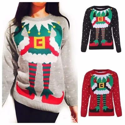 Buy Women's Ladies Christmas Xmas Jumper Elf Body Joker Knitted Sweater Uk Size 8-22 • 11.99£