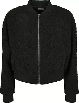 Buy Urban Classics Damen Ladies Oversized Sherpa Bomber Jacket Black • 50.01£