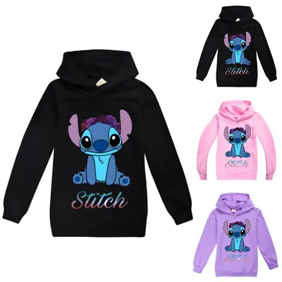 Buy Lilo And Stitch Hoodies Kids Girls Sweatshirt Long Sleeve Hooded Jumper Tops UK • 12.16£