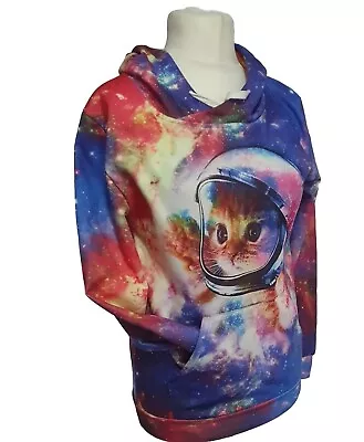 Buy Galaxy Cat Hoodie Space Cosmic Nebula Funny Colourful Milky Way Novelty Jumper S • 15.96£