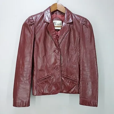 Buy Vintage Berman's Women's 12 Solid Burgundy Red Leather Moto Jacket • 61.42£