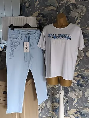 Buy NWT £168 DESIGNER Trousers & T Shirt Size 14 Summer Cropped Pants Co Ord Set 🌞 • 30£