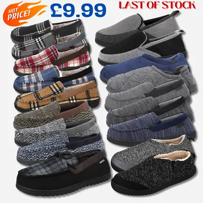 Buy Mens Slippers Cushion Comfort Slip On Fleece Or Faux Fur Lined Full Moccasin UK • 9.99£