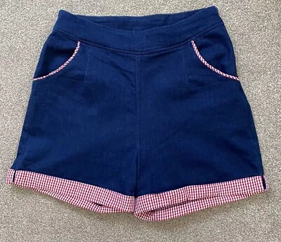 Buy Banned Apparel Navy Denim Look High Rise Shorts Gingham Trim Size M Pin Up 50s  • 19.99£