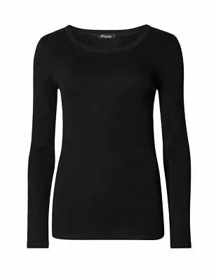 Buy Women Long Sleeve Crew Neck / Scoop Neck Slim Fit Stretchy Plain T Shirts Top • 5.49£