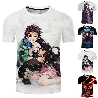 Buy Anime Demon Slayer Men T-Shirt 3D Printed Short Sleeve Tee Tops Pullover Clothes • 12.39£