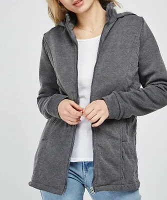 Buy New Womens Fleece Lined Hood Zip Up Jacket Coat UK 6 Grey Colour • 9.97£
