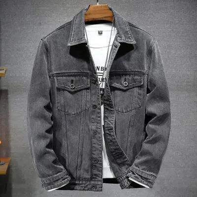 Buy New Men's Jacket Spring And Autumn Gray Simple Plus Size Loose Denim Jacket • 42£