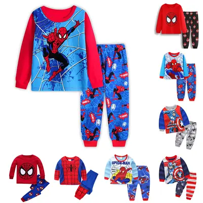 Buy 2PCS Kids Boys Superhero Pyjamas Nightwear Spiderman Loungewear Outfits PJs Set • 6.64£
