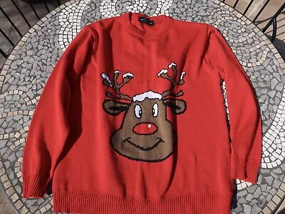 Buy Denimbar.ie Mens Christmas Jumper Reindeer XL Extra Large Red • 9.99£