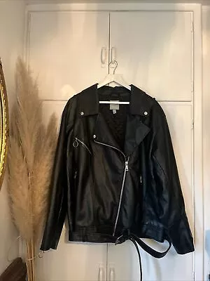 Buy Ladies Oversized Faux Leather Biker Jacket Size 16/18 • 40£