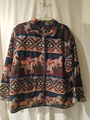 Buy Womens Tapestry Jacket XL Button Front Western Horse Running Wild Mustang  • 24.12£