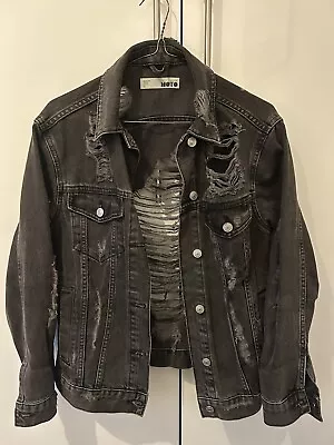 Buy Topshop MOTO Oversized Distressed Washed Black  Denim Jacket (UK 4) • 15£