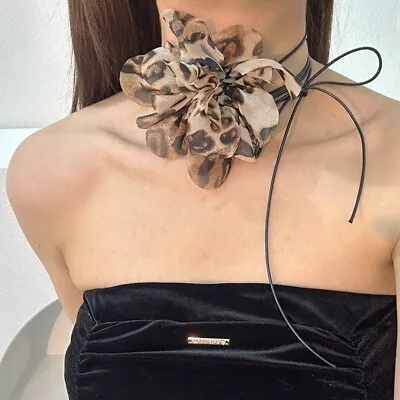 Buy Drawstring Leopard Print Flower Choker Wax Line Tassel Necklace  Jewellery Gift • 3.62£