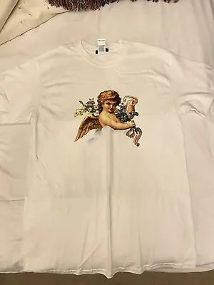 Buy Nasty Gal Distressted Vintage Style White Cherub Angel T Shirt Size M • 9.99£