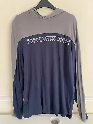 Buy Men’s Vans Off The Wall Long Sleeve Hooded T Shirt Navy Grey Size XL • 19.99£