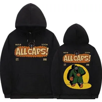 Buy Unisex Rapper MF Doom All Caps Hoodie Casual HipHop Trend Long Sleeve Sweatshirt • 7.92£