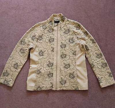 Buy Artigiano Weekend Zip Up Casual Jacket Cotton Blend Beige Floral Pockets UK 14 • 14.99£