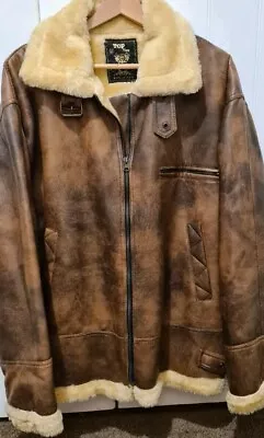 Buy Mens Leather Flying Jacket Style With Fur Lining Size XL • 30£